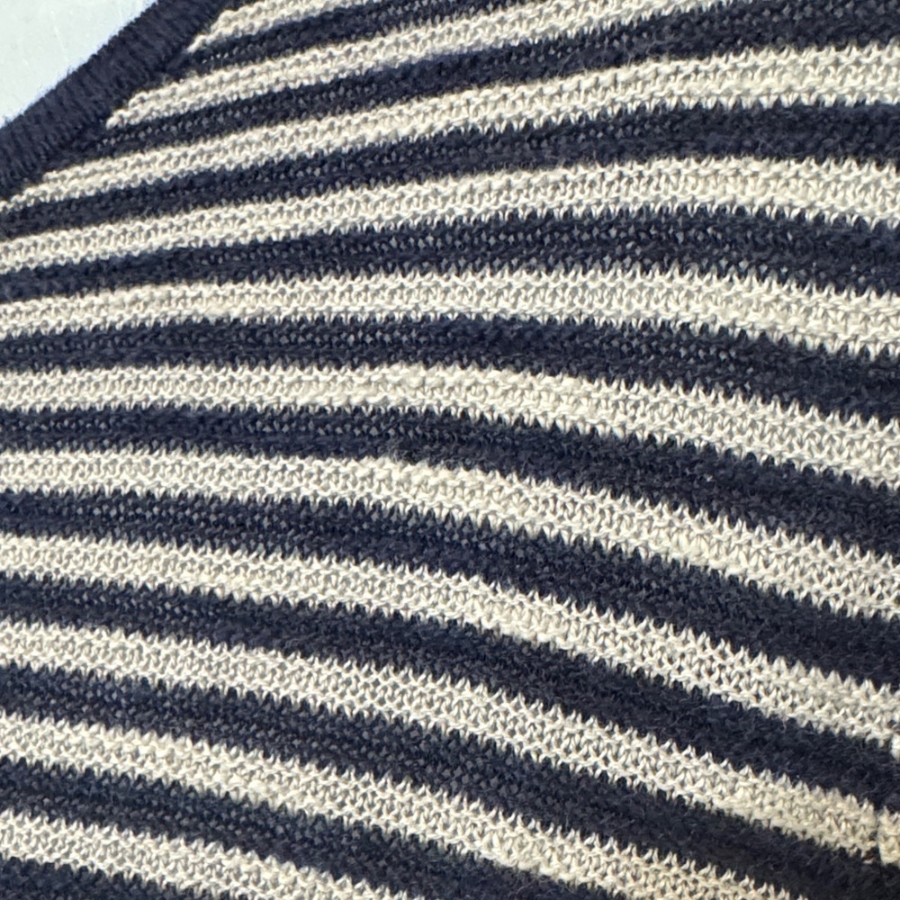 Eileen Fisher Navy and Gray Striped Organic Linen/Cotton Striped Sweater size L - Picture 4 of 11